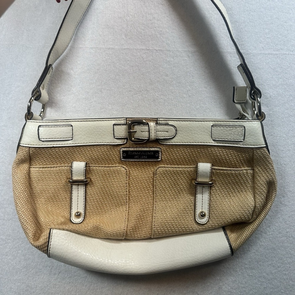Etienne Aigner Tan Textured Shoulder Bag White Trim Purse Classic Vintage